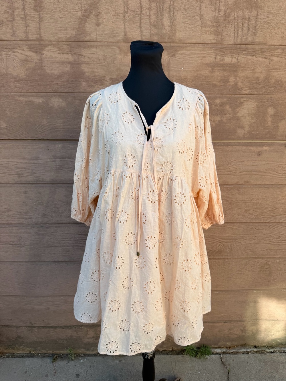 Entro Eyelet Babydoll Mini Dress in Blush - Picture 6 of 13